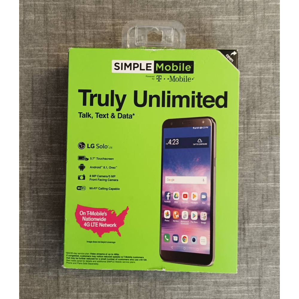 New SIMPLE MOBILE Prepaid LG Solo 5.7'' 16BG Android Smartphone Gray
